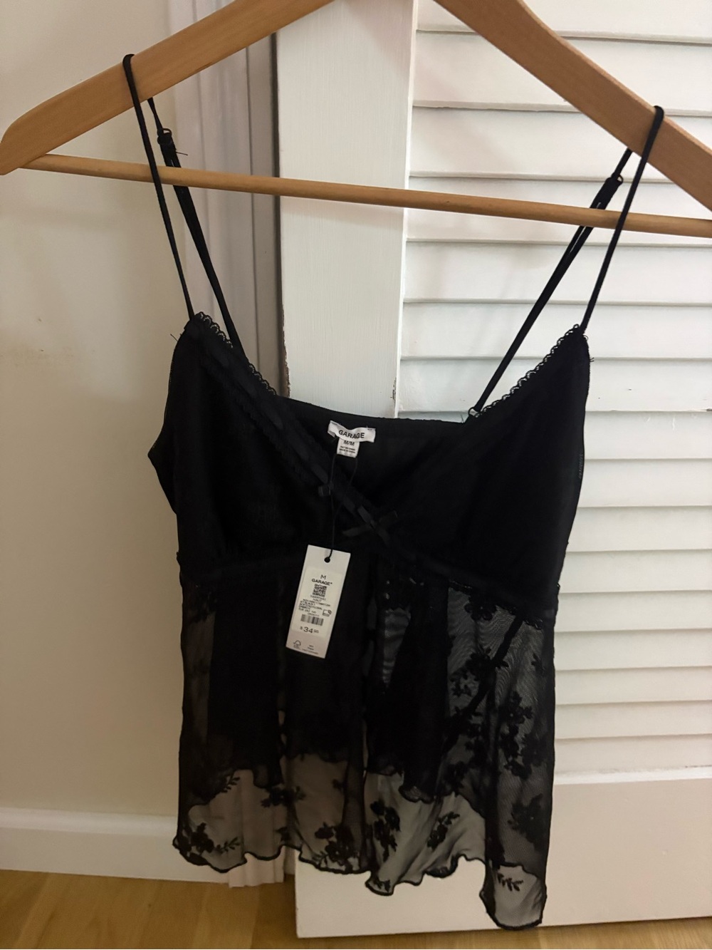 Garage Black Sheer Lace butterfly style top  splits at bottom